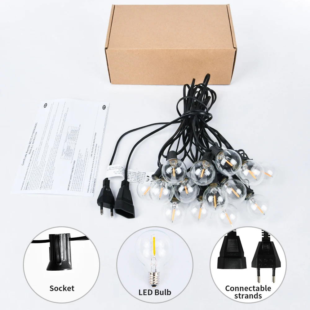 G40 LED Globe String Lights Outdoor, 15M 50 Pcs IP65 Plastic Bulbs, Balcony Garland Fairy Lamps for Wedding Christmas Party Deco G40 LED Globe String Lights Outdoor, 15M 50 Pcs IP65 Plastic Bulbs, Balcony Garland Fairy Lamps for Wedding Christmas Party Deco
