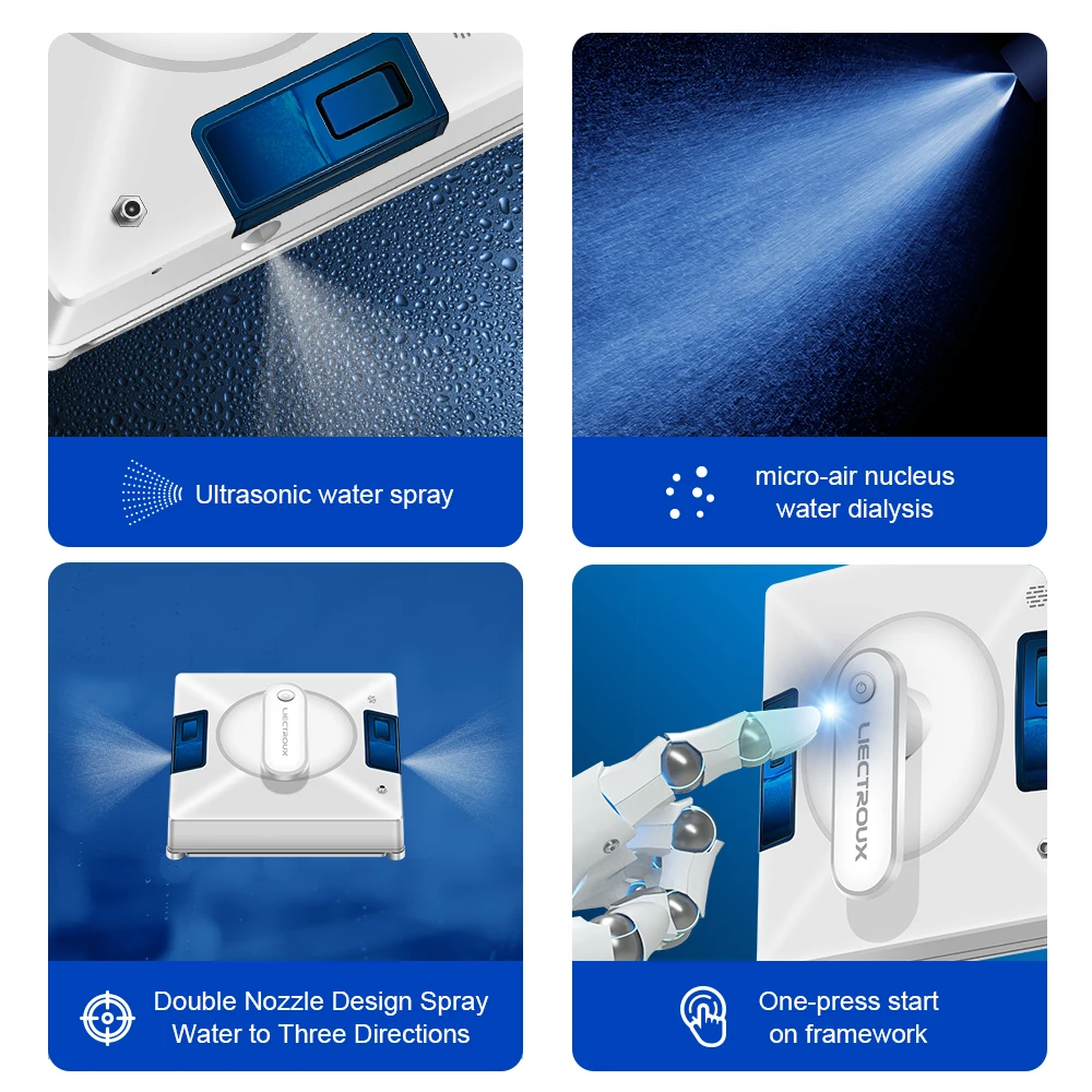 Alternative view of Window Cleaning Robot Liectroux YW509, 2-Way Water Spray,Home Glass Floor Wall Robot Window Cleaner,Strong Vacuum,Rimless Works