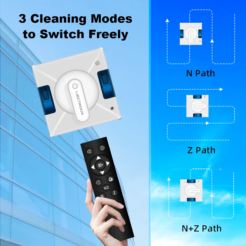 Window Cleaning Robot Liectroux YW509, 2-Way Water Spray,Home Glass Floor Wall Robot Window Cleaner,Strong Vacuum,Rimless Works - Image 3