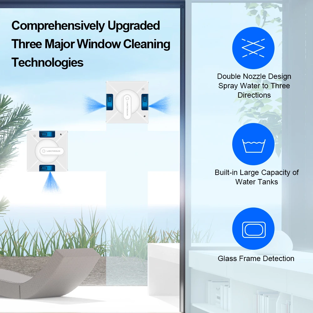 Window Cleaning Robot Liectroux YW509, 2-Way Water Spray,Home Glass Floor Wall Robot Window Cleaner,Strong Vacuum,Rimless Works - Image 6