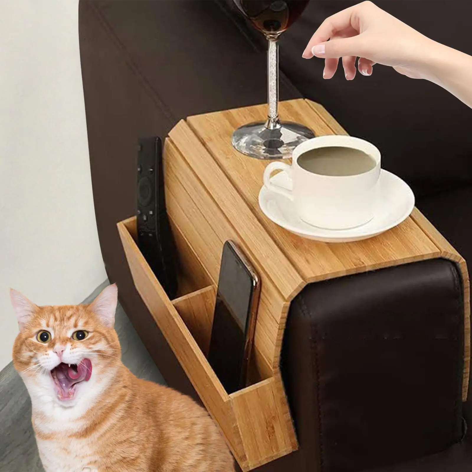 Alternative view of Couch Cup Holder Wooden Space Saving Couch Chair Caddys with Cup Tray Furniture Storage Bag Storage Tray Sofa Armrest Organizer
