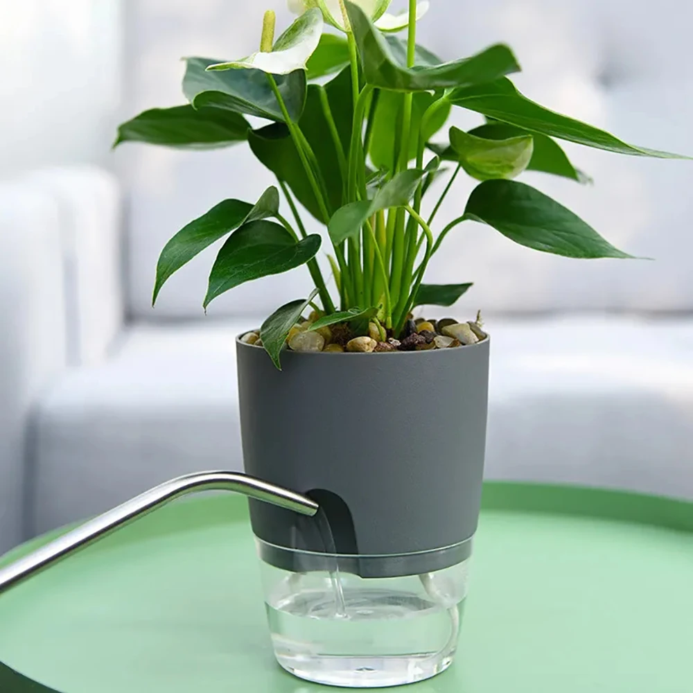 Alternative view of Transparent Double Layer Plastic Flower Pot Self Watering Flowerpot Cotton Rope Watering Plant Pot with Injection Port