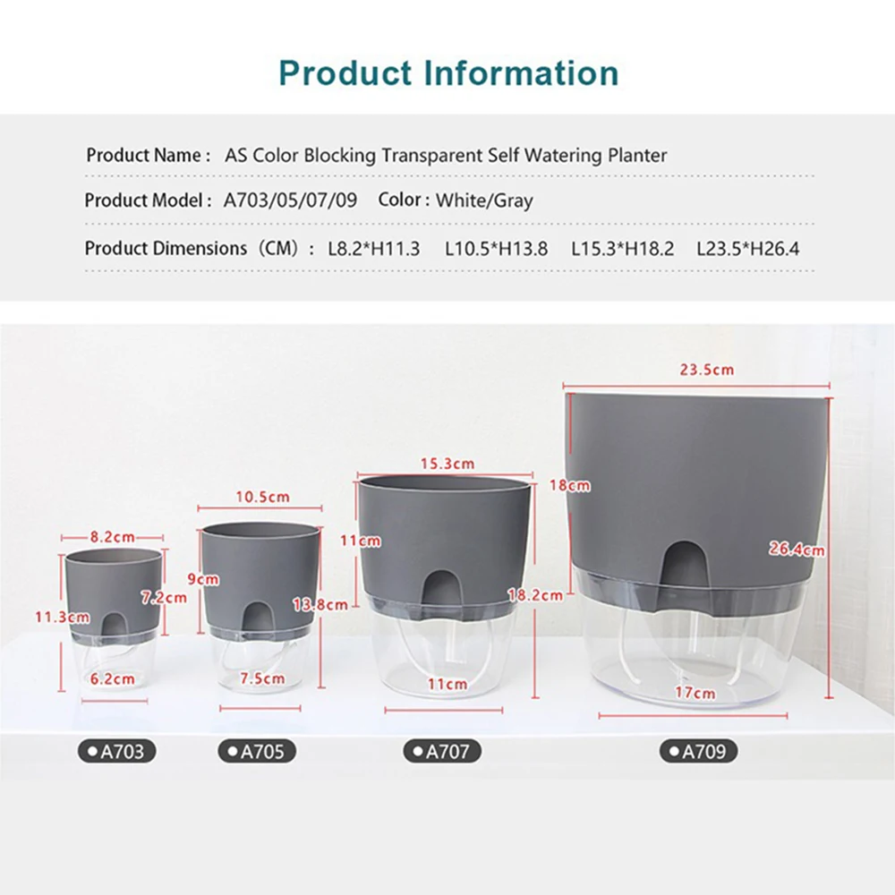 Transparent Double Layer Plastic Flower Pot Self Watering Flowerpot Cotton Rope Watering Plant Pot with Injection Port