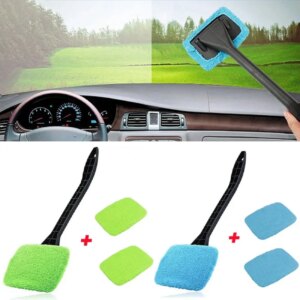 Windshield cleaning brush with microfiber bonnet