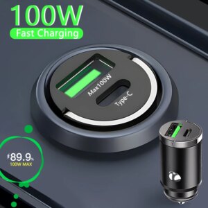 Mini dual-port 100W fast car charger
